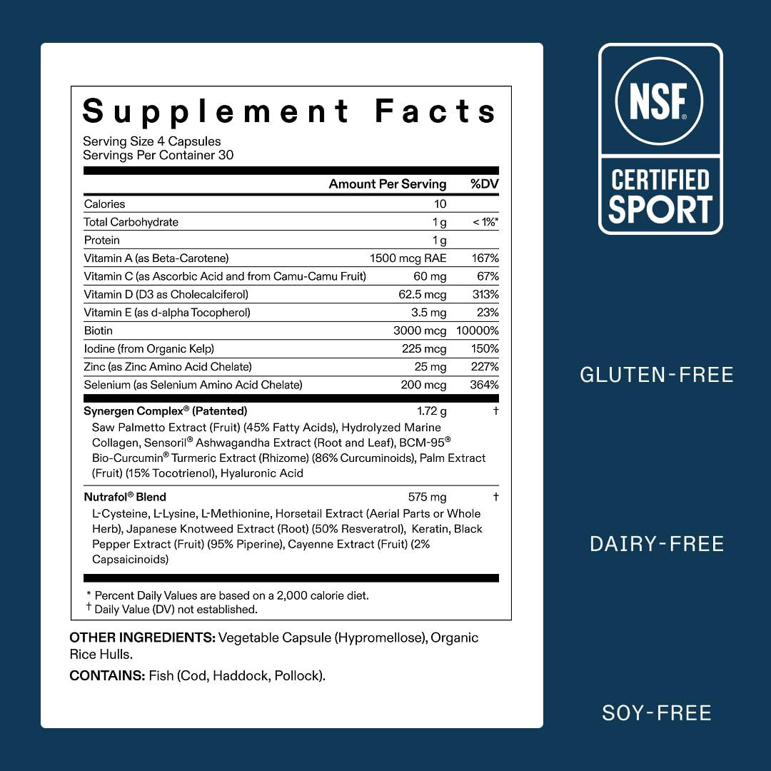 Nutrafol Men's Hair Growth Supplements, Clinically Tested for Visibly Thicker Hair and Scalp Coverage, Dermatologist Recommended - 1 Month Supply