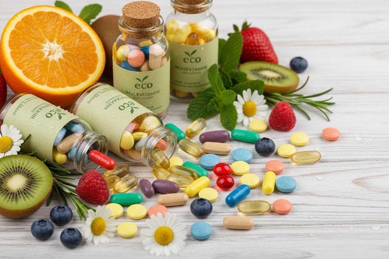 create image that shows multivitamins and use some fresh and nature 